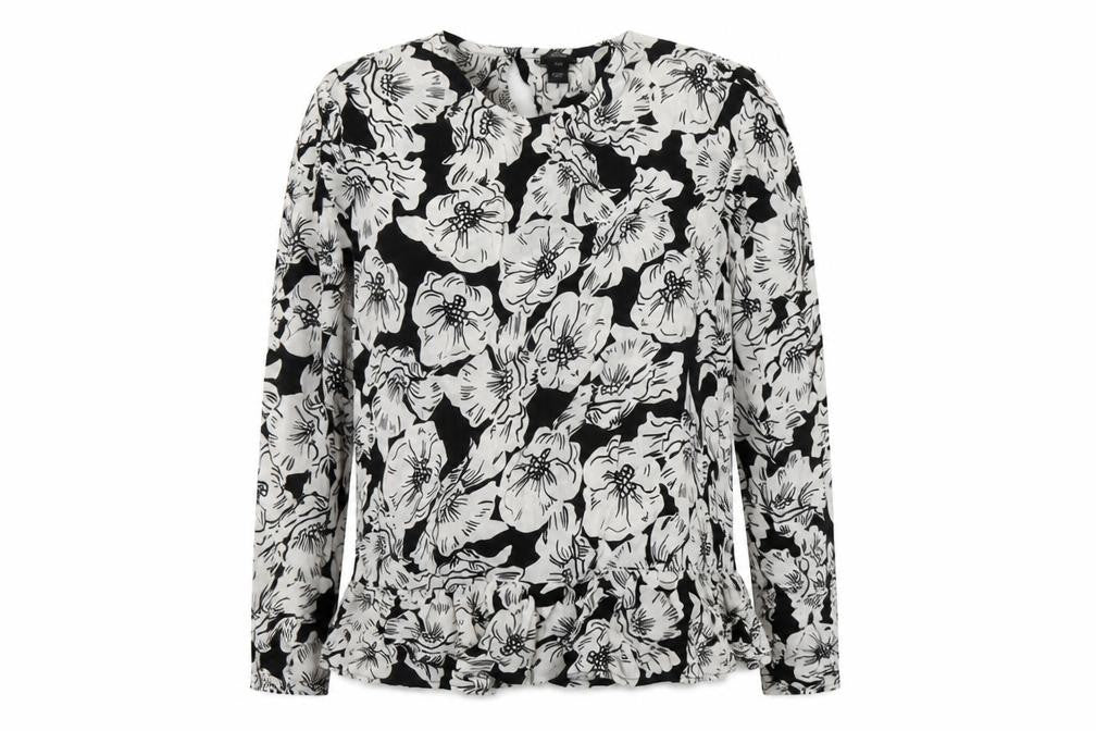 Front view of River Island Women's Black Floral Blouse, size 14