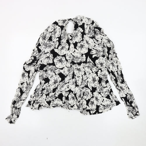 River Island Women's Black Floral Blouse, Size 14