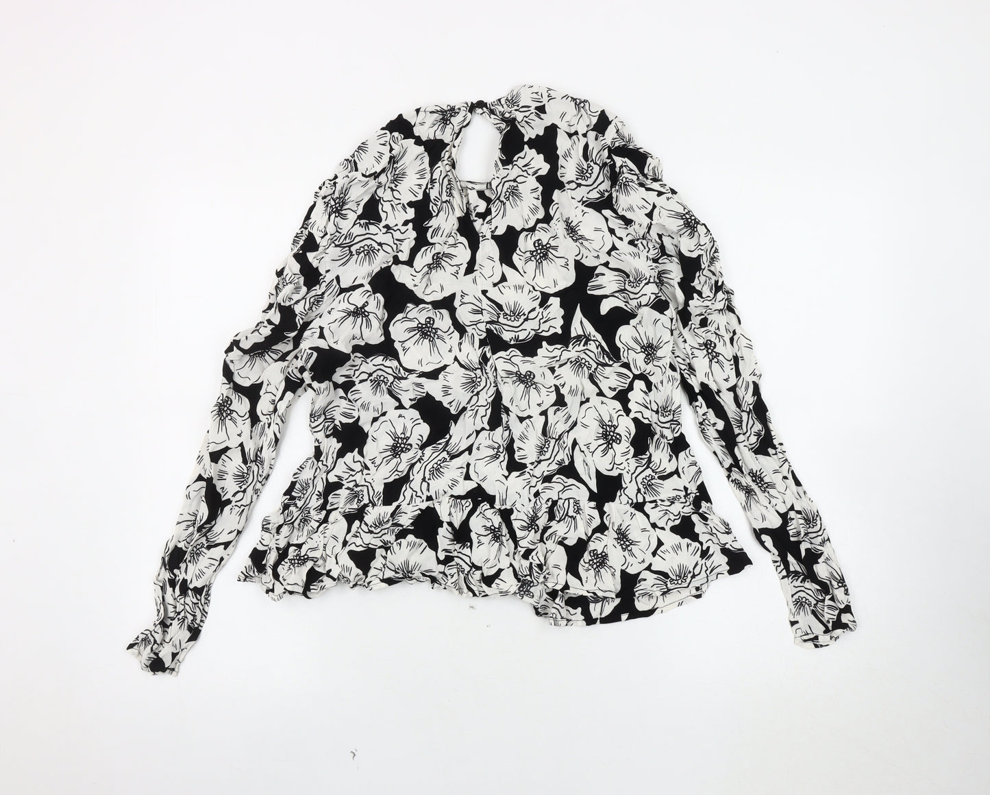 River Island Women's Black Floral Blouse, Size 14