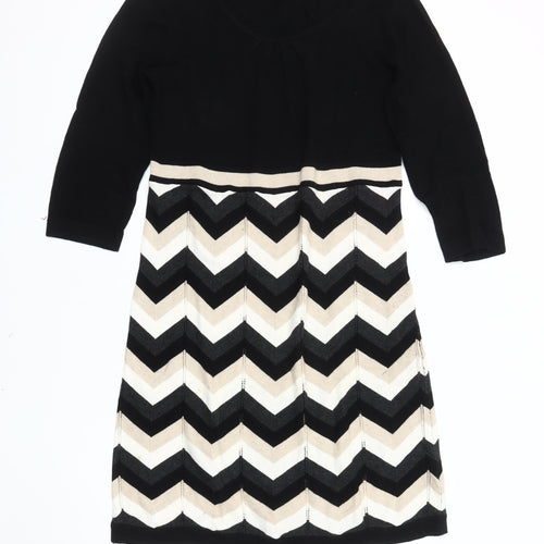 Spense Women's Chevron Knit Dress, Black & Beige, M
