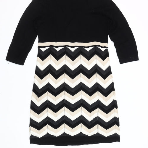 Spense Women's Chevron Knit Dress, Black & Beige, M