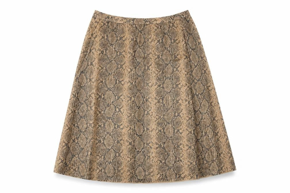 Front view of Warehouse Women's Beige A-Line Skirt, size 10