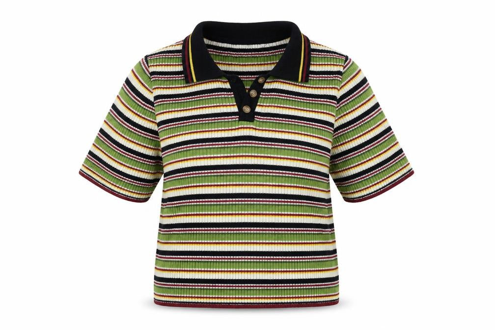 Front view of Urban Outfitters Multicoloured Women's Polo M Collared Knit Striped Top