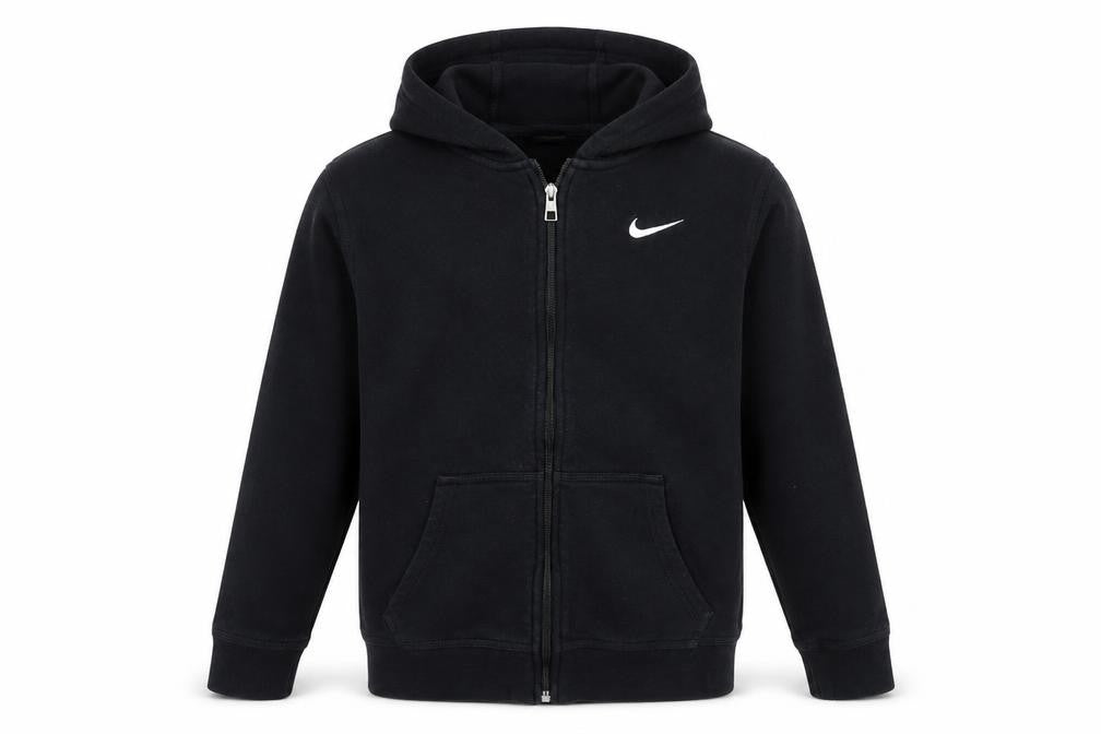 Front view of Nike boys’ black hoodie, xl, full zip, cotton blend