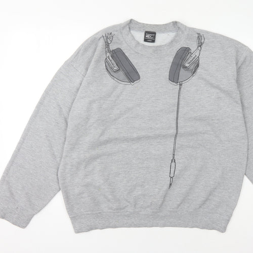 DMC World Men's Grey Graphic Pullover Sweatshirt L