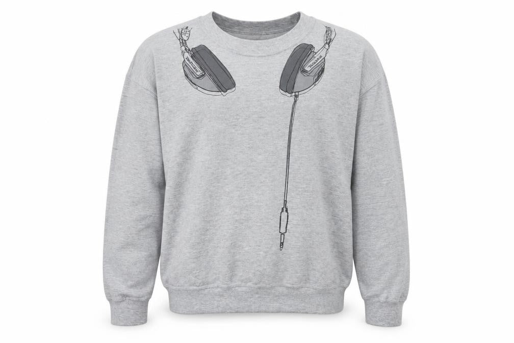 Front view of DMC World Men's Grey Graphic Pullover Sweatshirt L