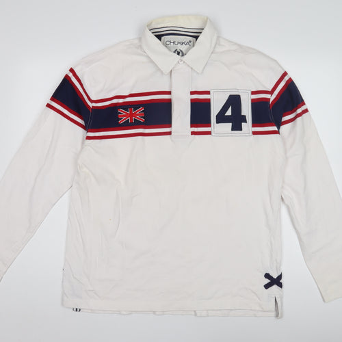 Chukka Men's White Polo Shirt XL Long Sleeve Graphic