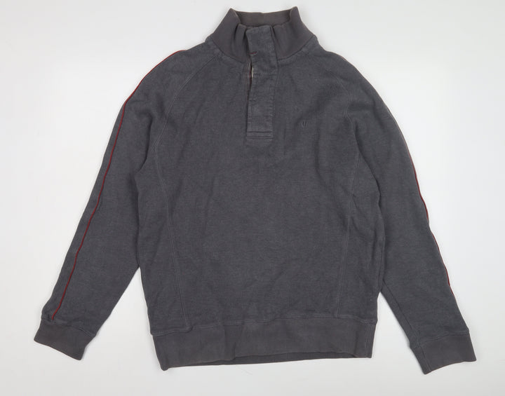 Fat Face Men's Grey Henley Sweatshirt - Size M, Mock Neck