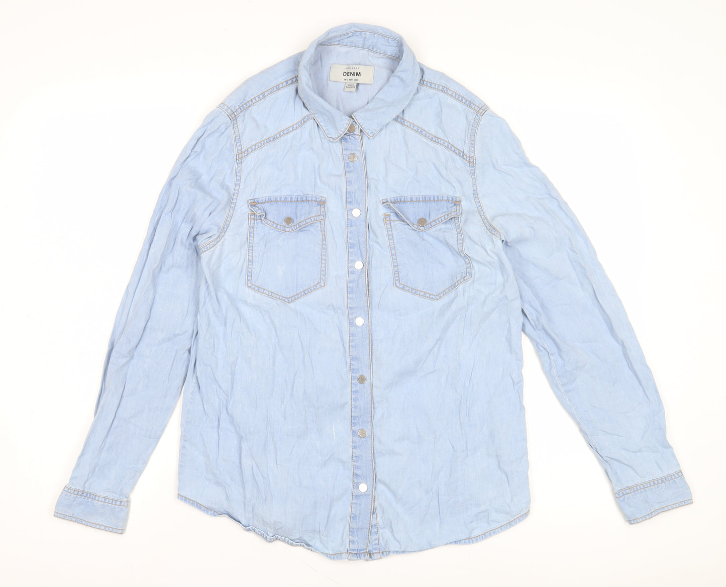 New Look Women's Blue Button-Up Denim Shirt, Size 12