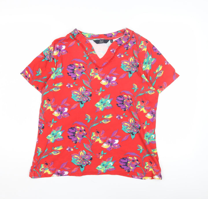ISLE Essentials Women's Red Floral T-Shirt, Size 14