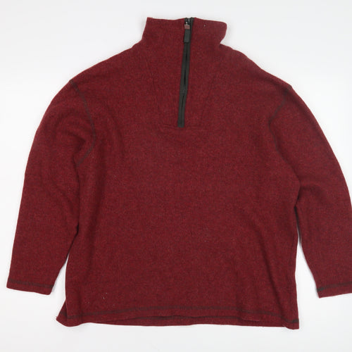 Canda Men's Red Wool 1/2 Zip Sweatshirt, Size L