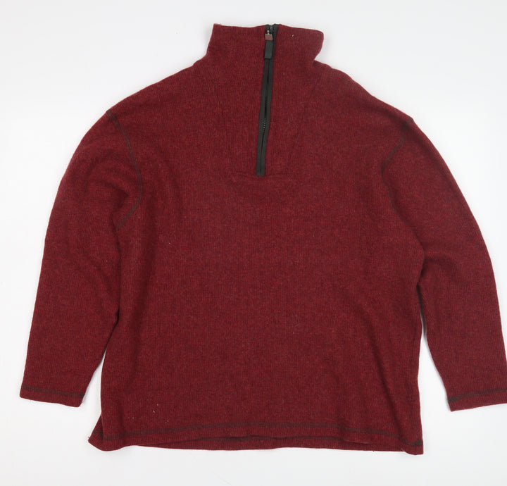 Canda Men's Red Wool 1/2 Zip Sweatshirt, Size L