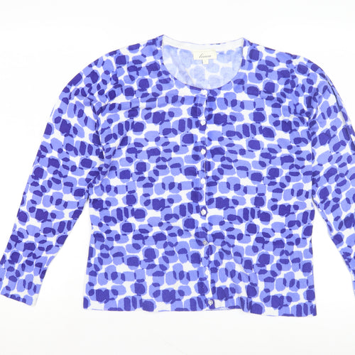 Linea Women's Blue Cardigan, Size L, Geometric Pattern