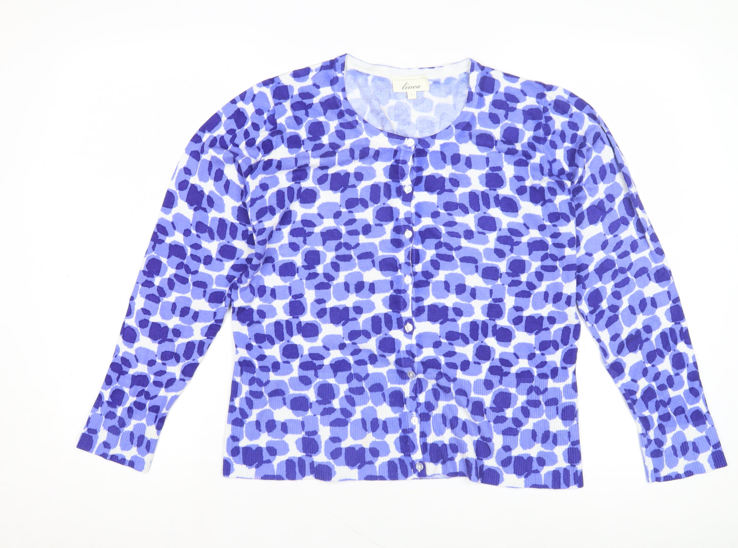 Linea Women's Blue Cardigan, Size L, Geometric Pattern
