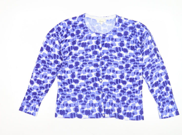 Linea Women's Blue Cardigan, Size L, Geometric Pattern