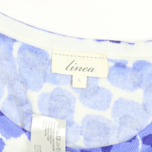 Linea Women's Blue Cardigan, Size L, Geometric Pattern