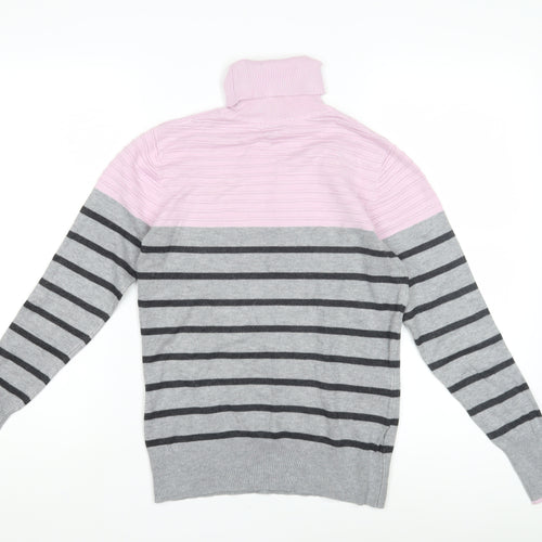 Austin Reed Women's Pink Striped Roll Neck Jumper - Size S