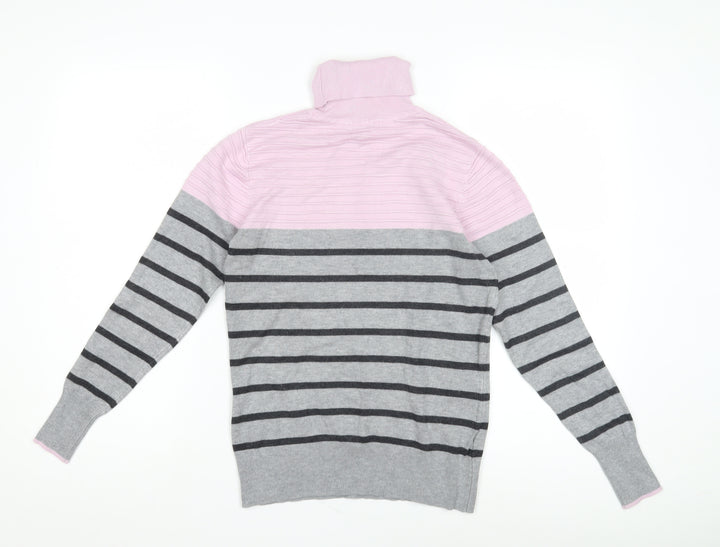 Austin Reed Women's Pink Striped Roll Neck Jumper - Size S