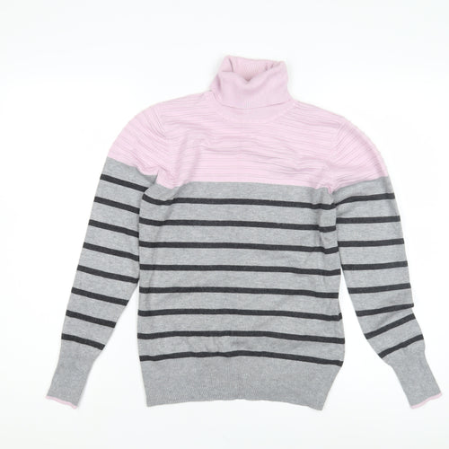 Austin Reed Women's Pink Striped Roll Neck Jumper - Size S
