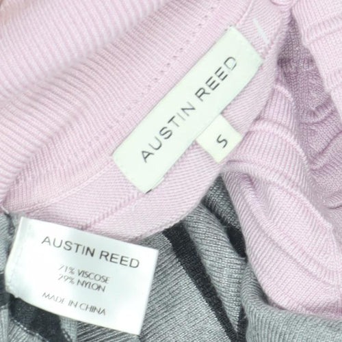 Austin Reed Women's Pink Striped Roll Neck Jumper - Size S