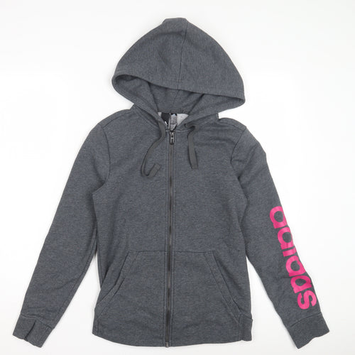 Adidas Girls Grey Full Zip Hoodie - Size 7 Years
