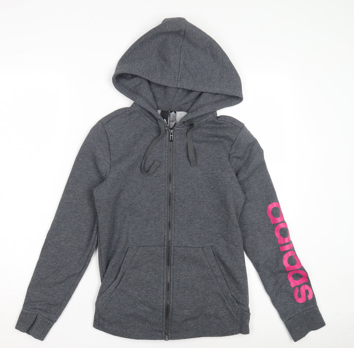 Adidas Girls Grey Full Zip Hoodie - Size 7 Years