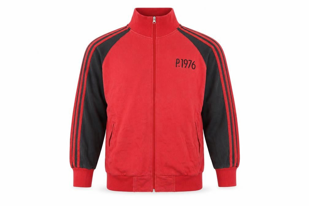 Front view of Pod Denim Men's Red Bomber Jacket, M, Anime Style