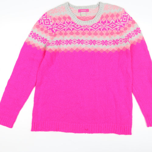 Oasis Women's Pink Fair Isle Jumper, L - Cozy Winter Knit