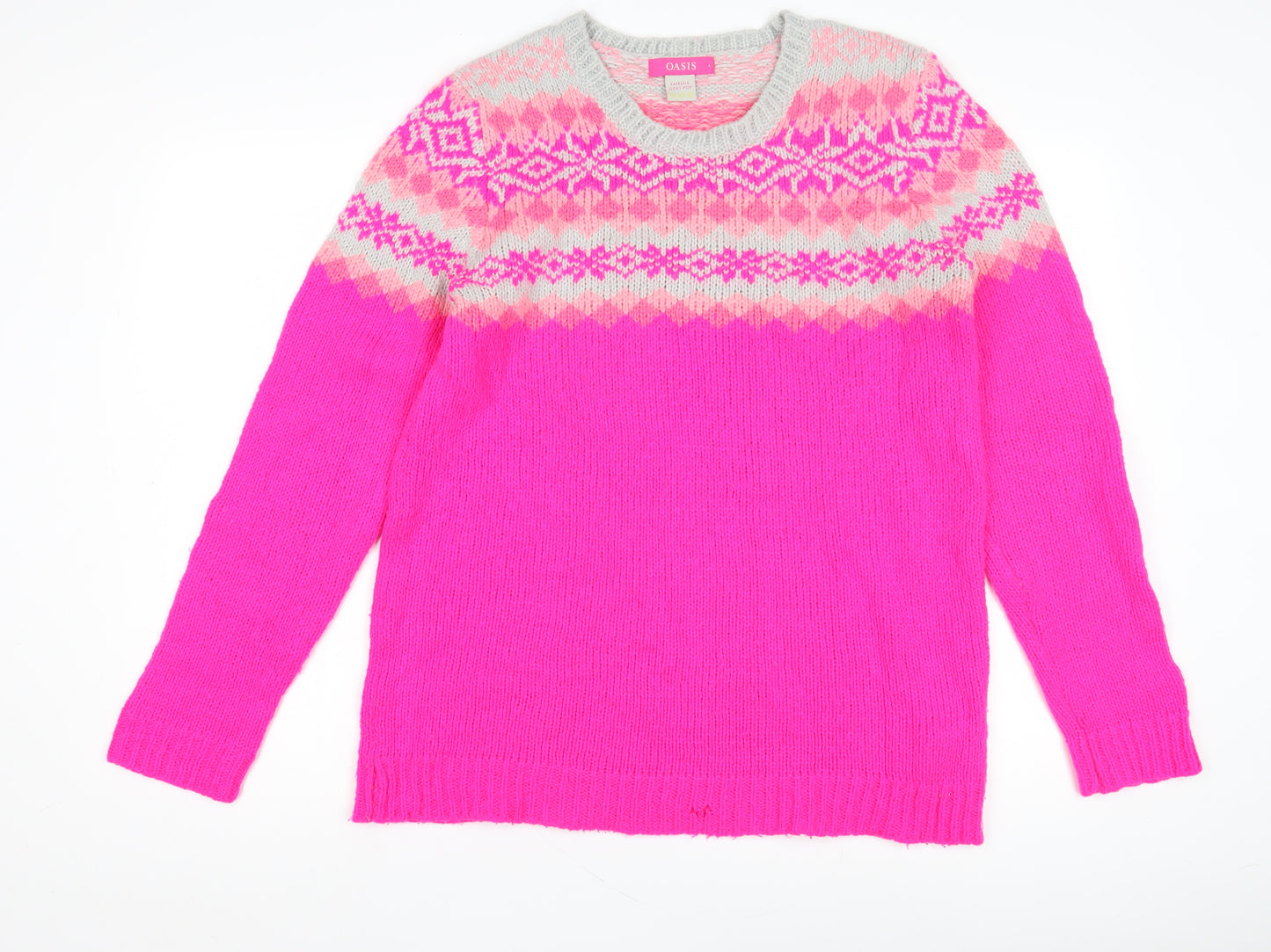 Oasis Women's Pink Fair Isle Jumper, L - Cozy Winter Knit