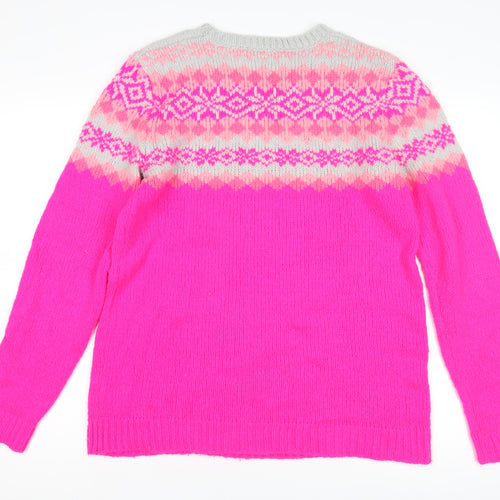 Oasis Women's Pink Fair Isle Jumper, L - Cozy Winter Knit