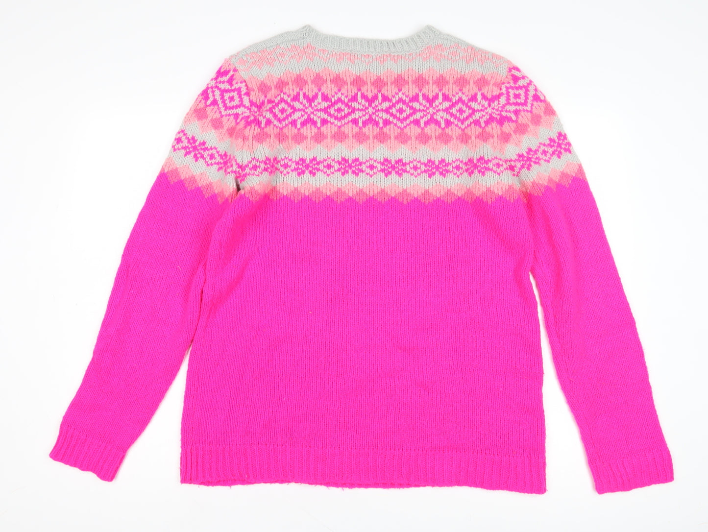 Oasis Women's Pink Fair Isle Jumper, L - Cozy Winter Knit