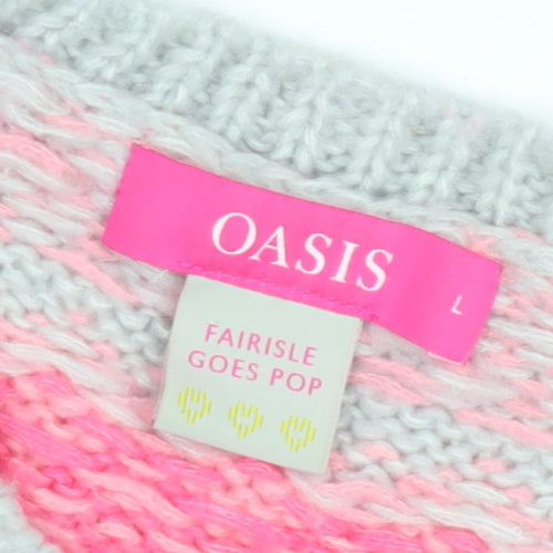 Oasis Women's Pink Fair Isle Jumper, L - Cozy Winter Knit