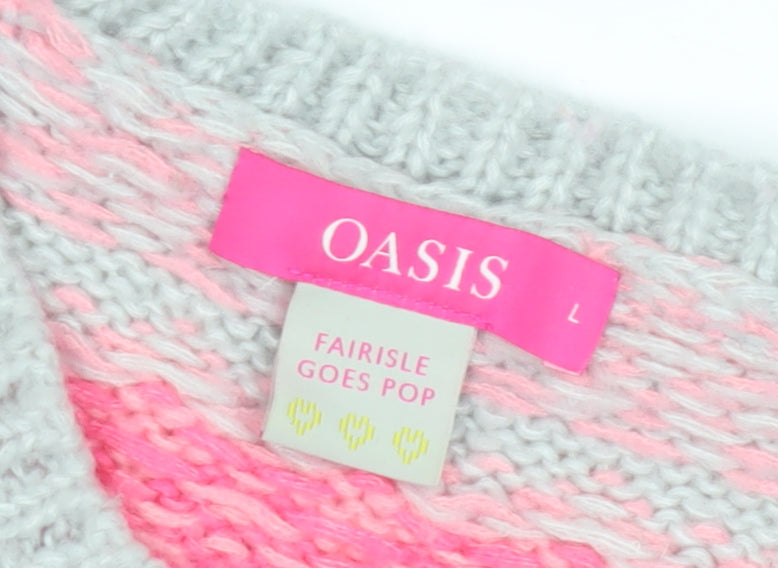 Oasis Women's Pink Fair Isle Jumper, L - Cozy Winter Knit