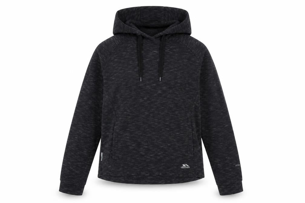 Front view of Trespass unisex black pullover hoodie, size 12