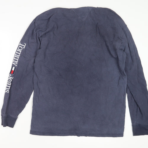 Tommy Jeans Men's Blue Long Sleeve T-Shirt Medium