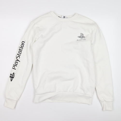 Primark Boys White PlayStation Sweatshirt, S, Crew Neck, Graphic