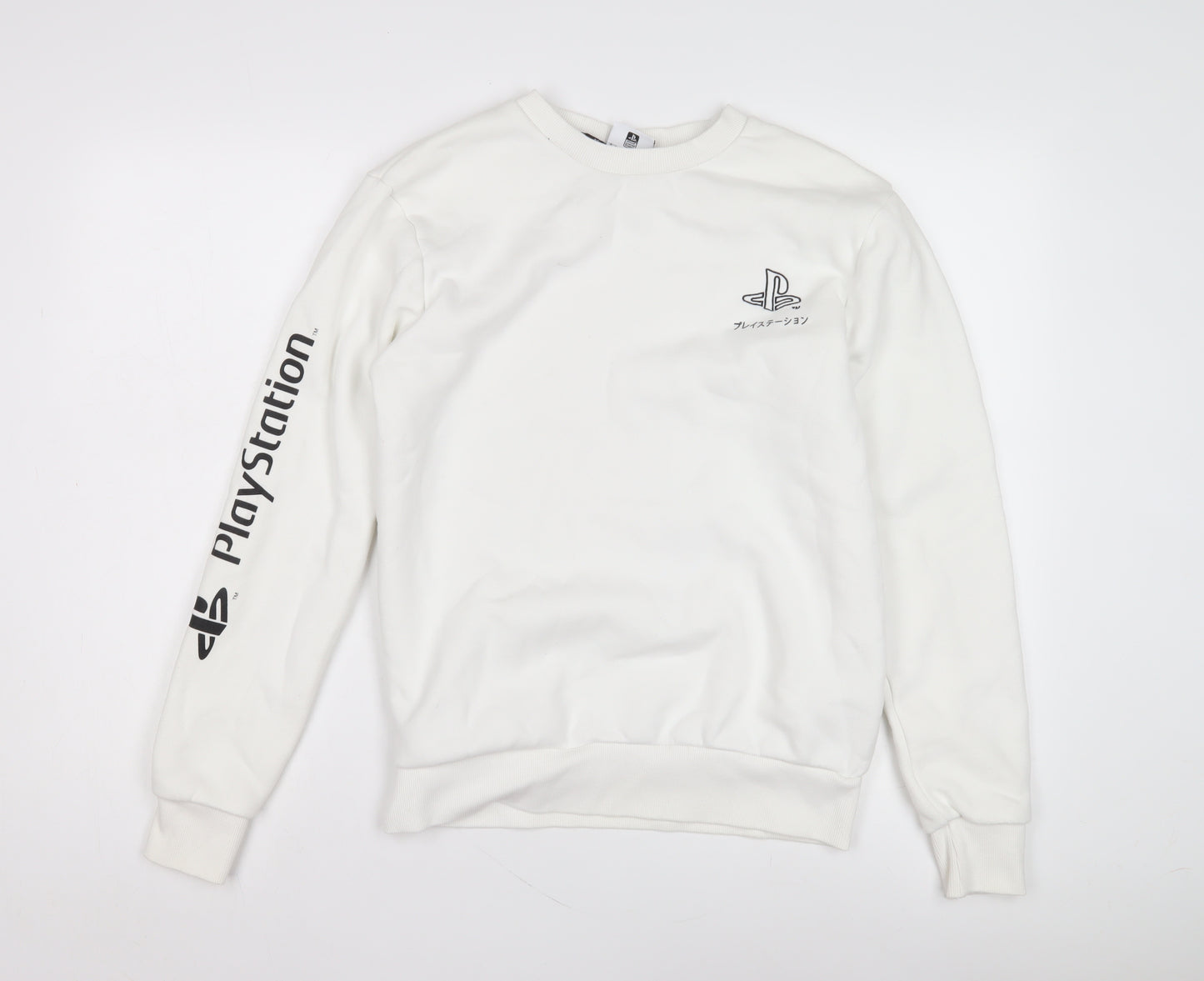 Primark Boys White PlayStation Sweatshirt, S, Crew Neck, Graphic