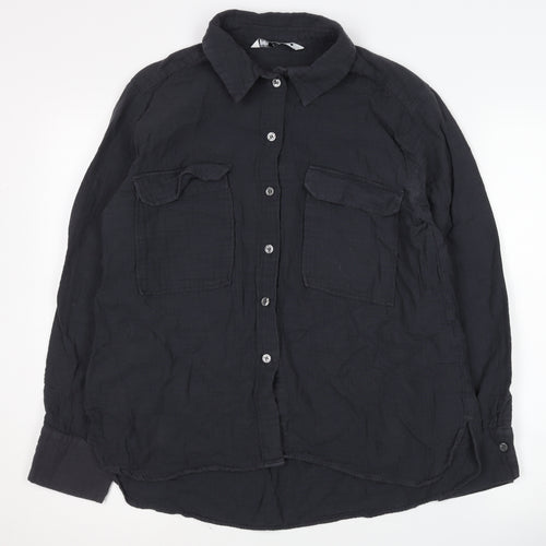 Zara Women's L Black Button-Up Cotton Shirt