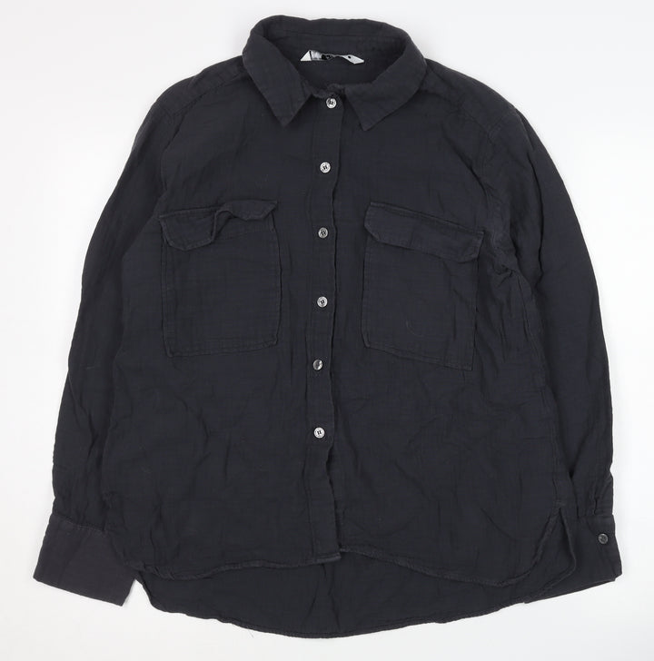 Zara Women's L Black Button-Up Cotton Shirt