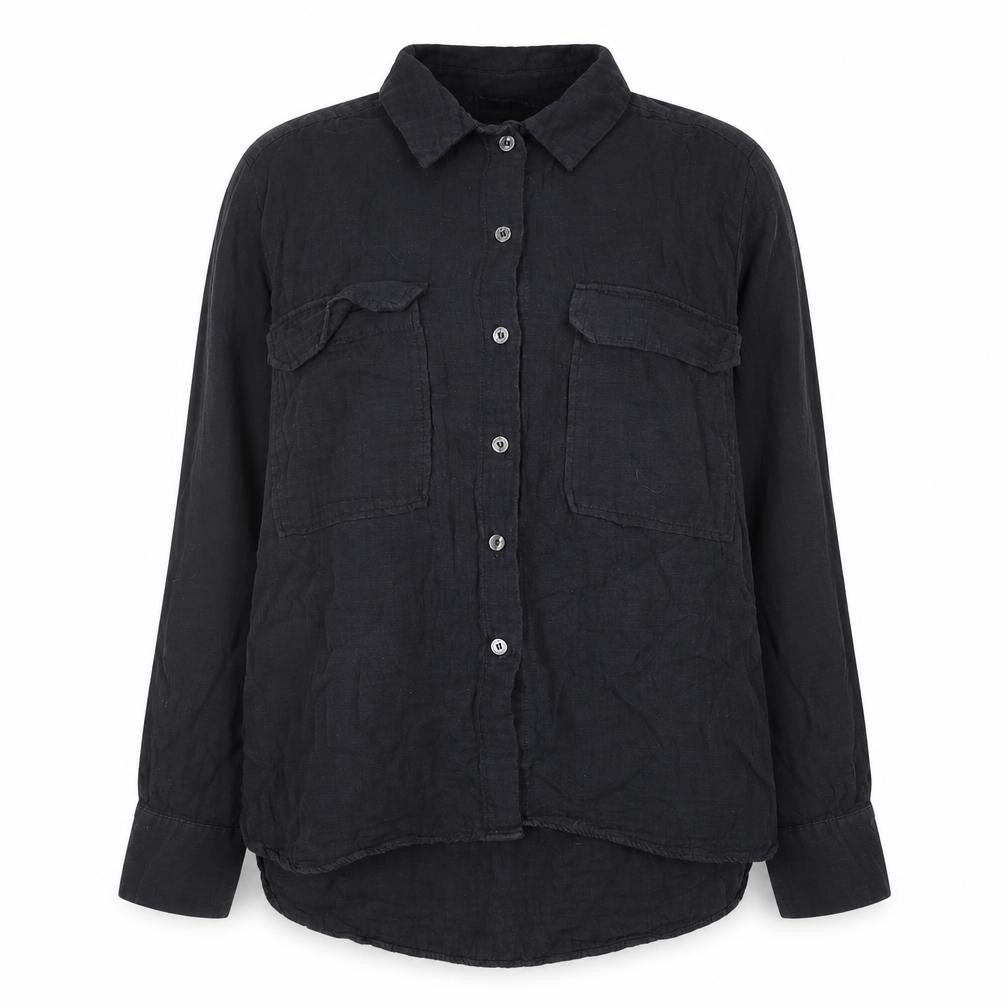 Front view of Zara Women's L Black Button-Up Cotton Shirt