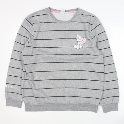 Disney Women's Grey Striped Pullover Sweatshirt M