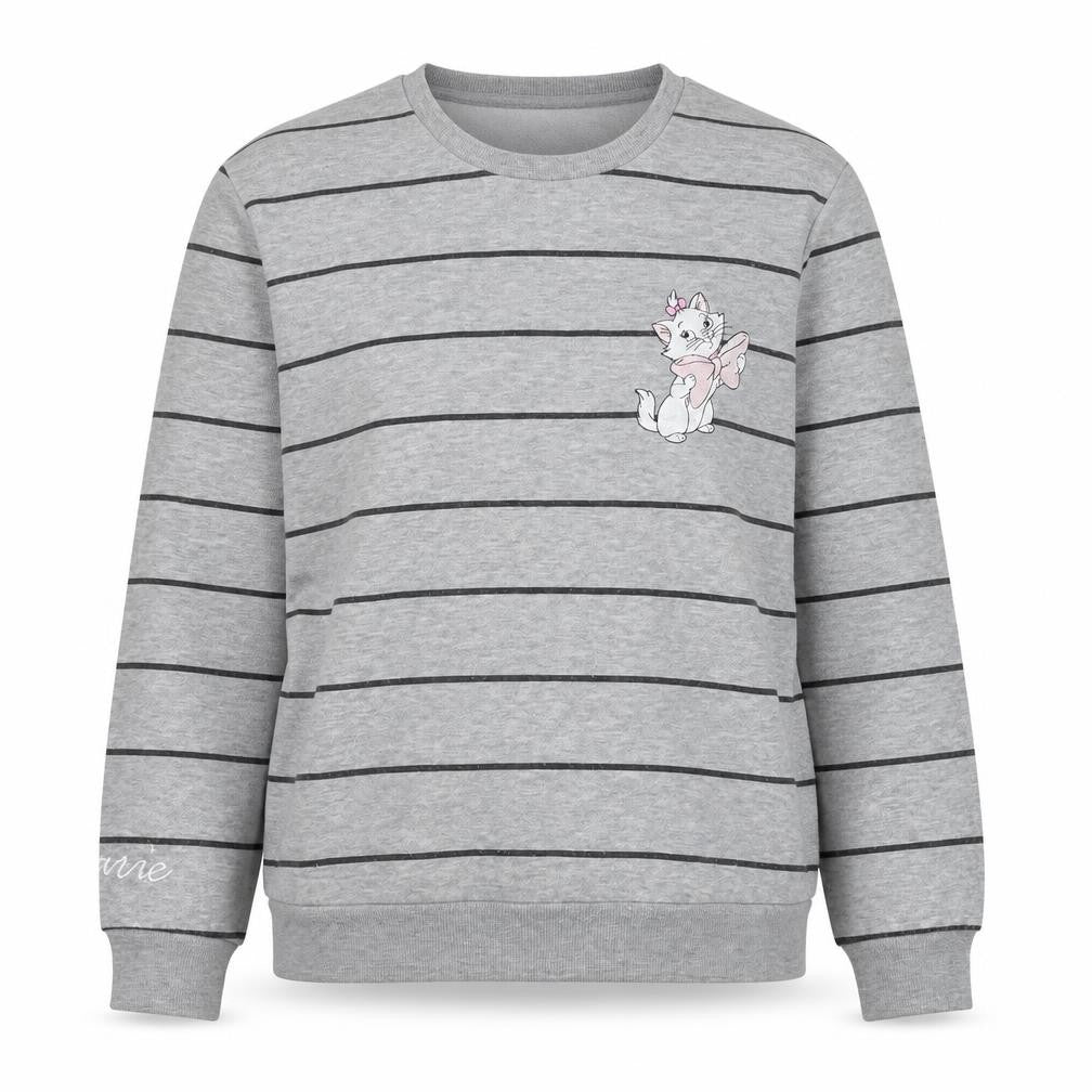 Front view of Disney Women's Grey Striped Pullover Sweatshirt M