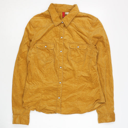H&M Women's Gold Button-Up Long Sleeve Shirt, Size 16