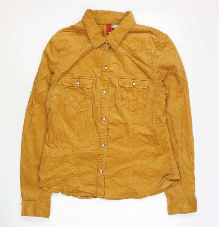 H&M Women's Gold Button-Up Long Sleeve Shirt, Size 16