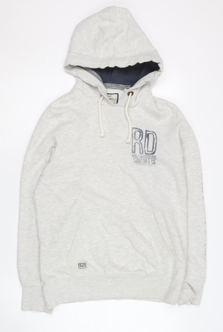 Next Men's Grey Pullover Hoodie Size S - Logo Accent