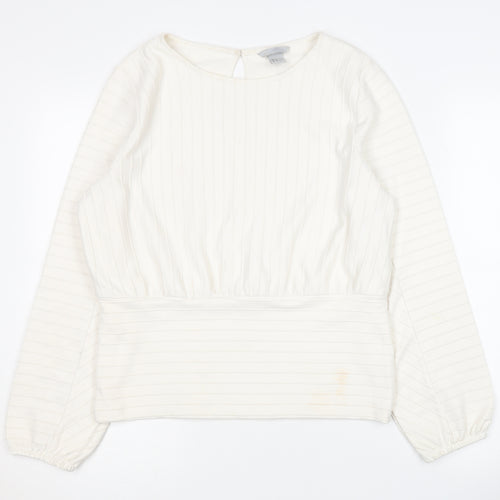 H&M Women's White Striped Jumper, M, Round Neck