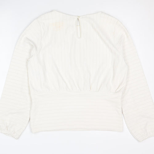 H&M Women's White Striped Jumper, M, Round Neck