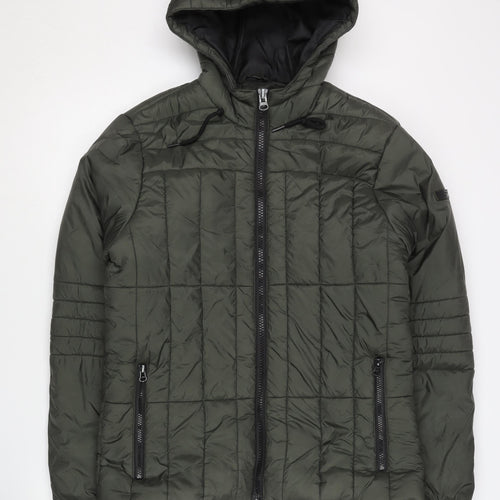 Blend Men's Green Puffer Jacket M Hooded Casual