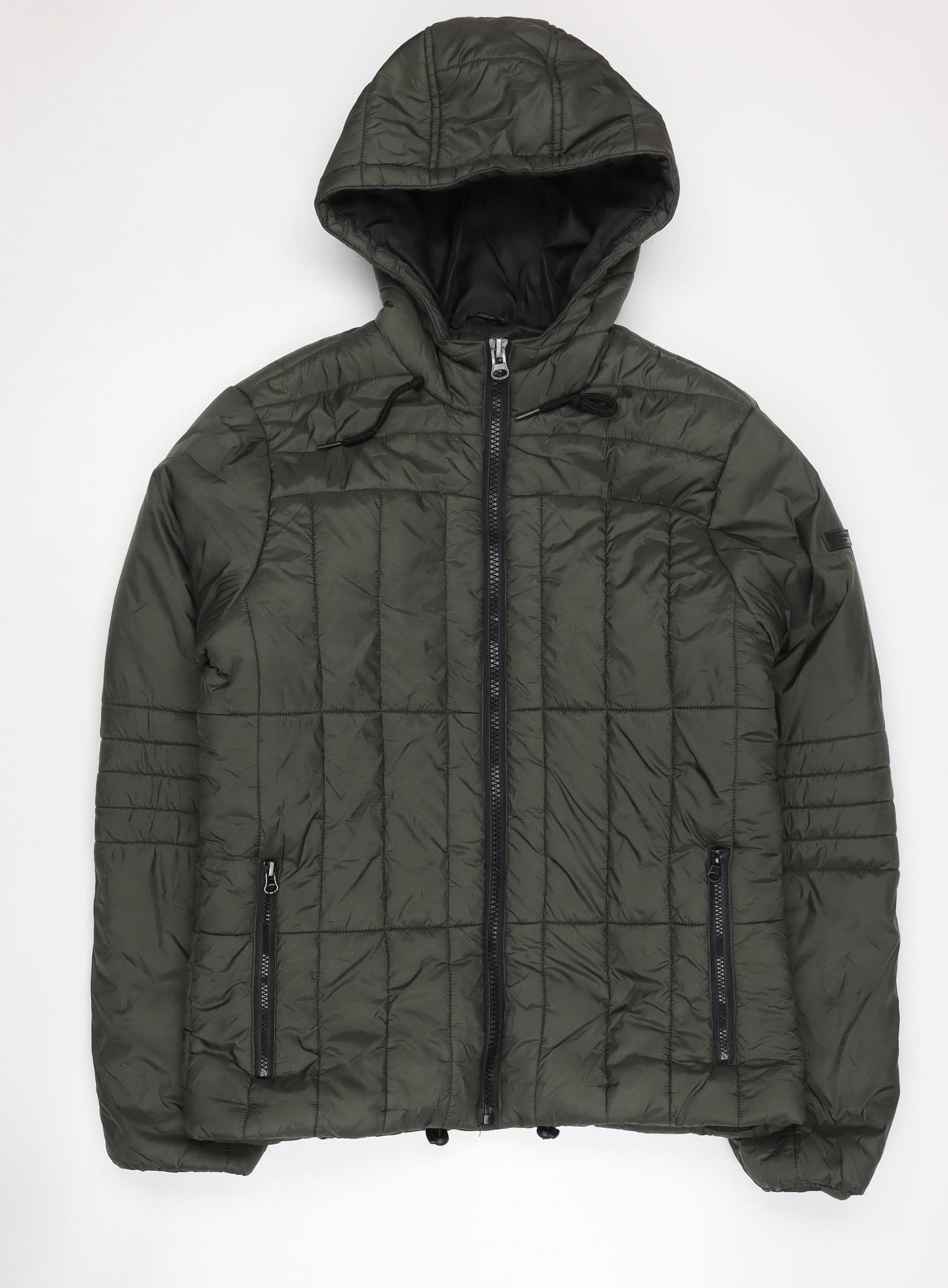 Blend Men's Green Puffer Jacket M Hooded Casual