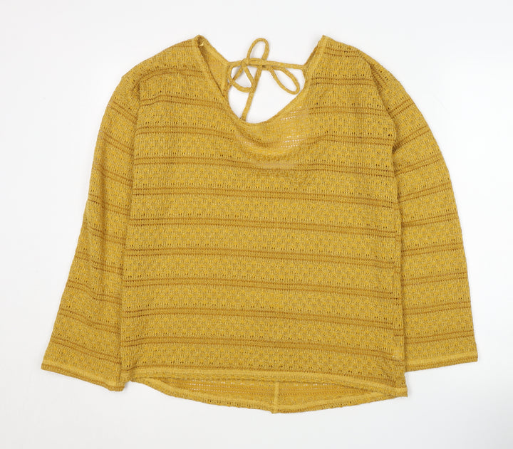 Next Women's Yellow Open-Knit Striped Jumper Size 12